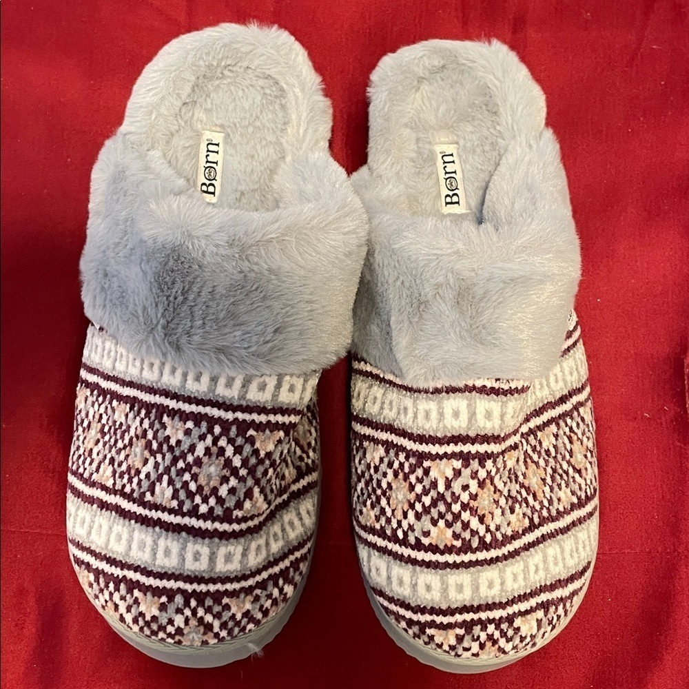 Born Gray and Burgundy Women's Slippers - Picture 2 of 4